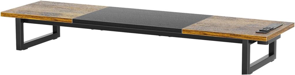 Simple Trending Dual Monitor Stand Riser with 2 USB Charging Ports, Wood Computer Desk Organizer for 2 Monitors, Extra Long TV Stand for Laptop Office, iMac