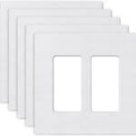 ELEGRP 2-Gang Screwless Decorative Wall Plates, Mid-Size 4.88″ height x 4.94″ length Unbreakable Thermoplastic Faceplate Cover for Decorator Receptacle Outlet & Switch, UL Listed (5 Pack, Matte White)