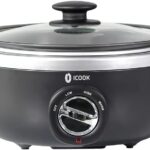 ICOOK USC-35-OP001BK 3.5 Quart Slow Cooker,Aluminium Sear/Sauté Stew Pot Stovetop safe,Dishwasher Safe,Glass Lid,Adjustable Temp,Food Warmer,Black
