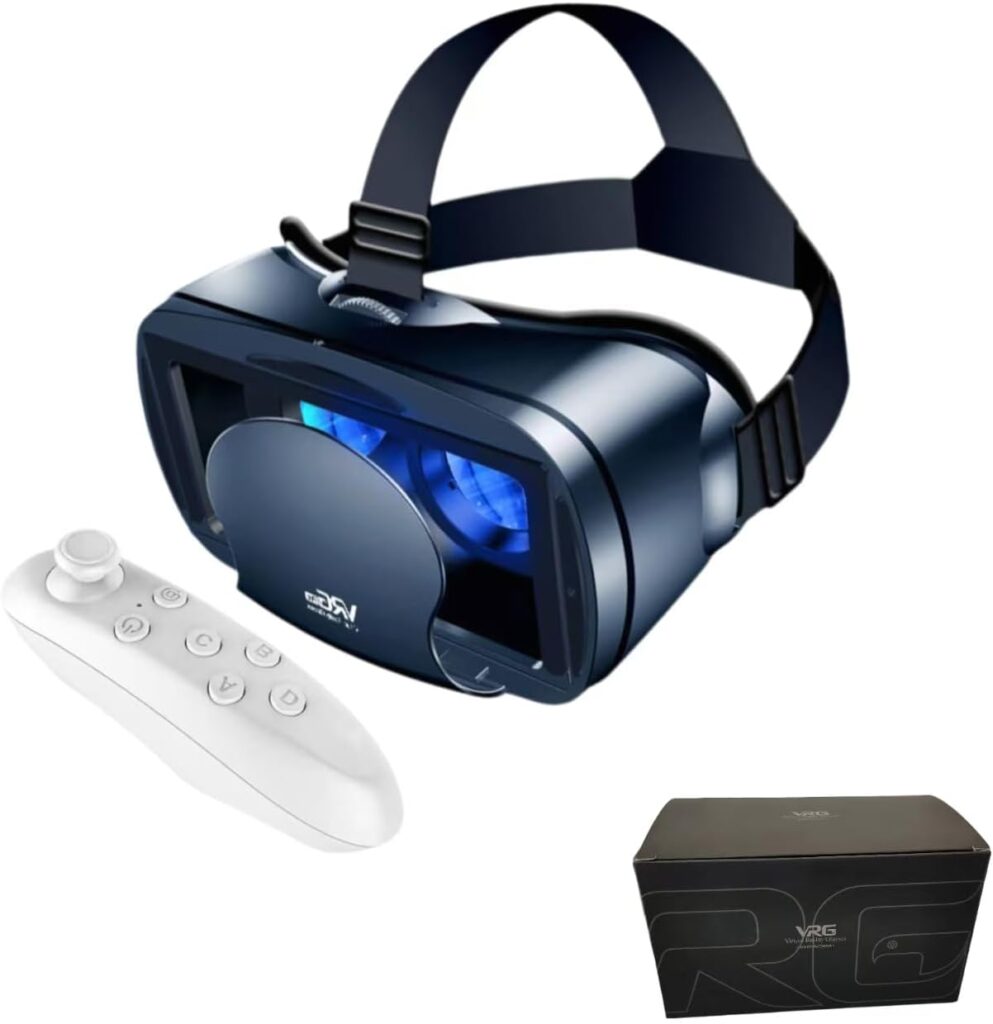 3D VR Headset Virtual Reality Glasses Headset with Controller with iPhone or Android Compatible 5-7 inch, for Mobile Games & Movies