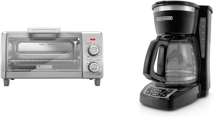 BLACK+DECKER 4-Slice Crisp ‘N Bake Air Fry Toaster Oven, TO1787SS, 5 Cooking Functions & 12-Cup Digital Coffee Maker, CM1160B, Programmable, Washable Basket Filter