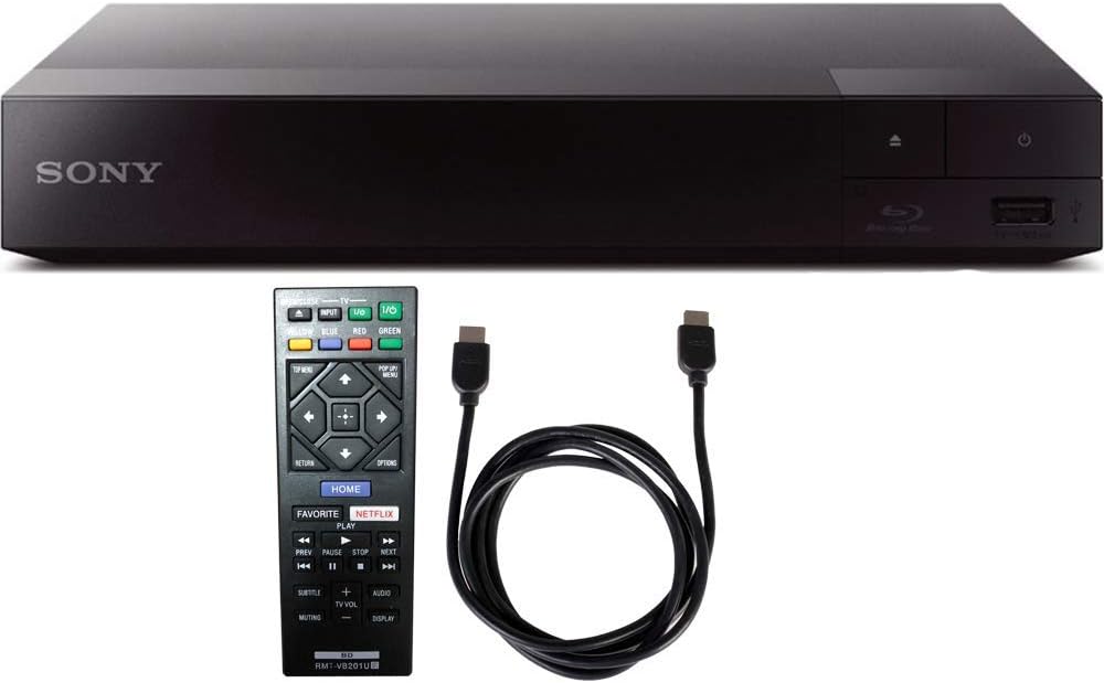 Sony Streaming Blu-ray Disc Player with Wi-Fi (BDP-S3700) with 6ft High Speed HDMI Cable (Renewed)