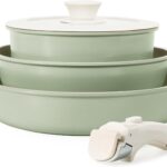 KIKCOIN Pots and Pans Set Nonstick, Ceramic Cookware Set Detachable Handle, Induction Kitchen Cookware Set with Removable Handle, Healthy Non Stick RV Cookware, Dishwasher & Oven Safe, PFOA Free