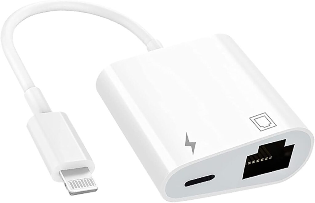 [Apple MFi Certified] 2 in 1 RJ45 Ethernet LAN Network Adapter with Charge Port, Lightning to Ethernet Adapter, Compatible with iPhone/iPad/iPod, Supports 100Mbps Ethernet Networ