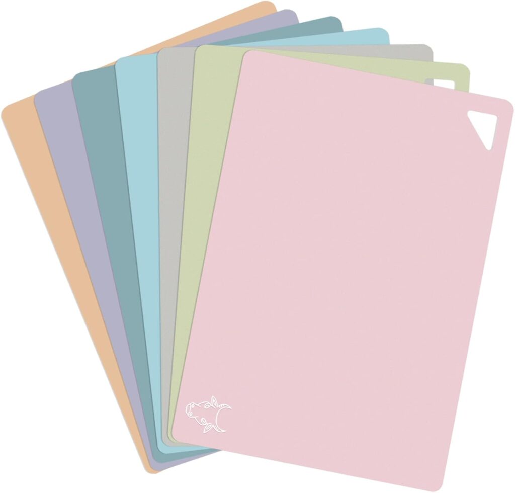 7 Pieces Plastic Flexible Cutting Boards for Kitchen, Non Slip Cutting Mats with Food Icons, Easy-Grip Handles, BPA- Free, 15″x12″
