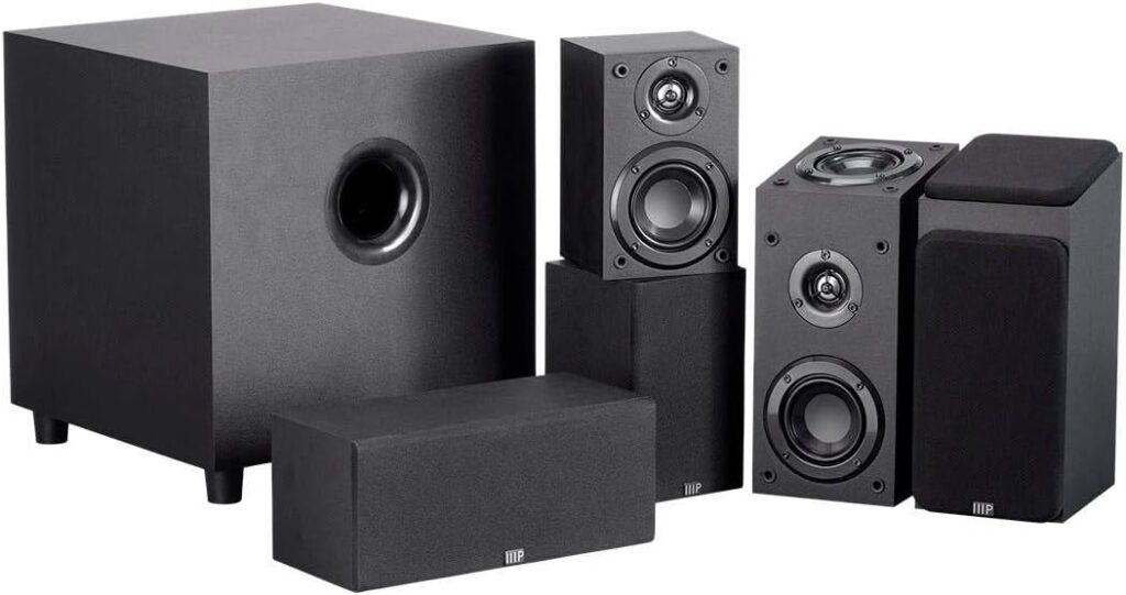Monoprice Premium 5.1.2 Channel Immersive Home Theater System – With 8 Inch 200 Watt Subwoofer, Black