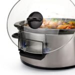 SOPHICO Slow Cooker Lid Holder for Cooking, Hand Free Pot Lid Organizer, Stainless Steel Rack with Silicone Sink, Fits Most Slow Cookers, Keeps Countertop No Mess (Black, 2 Pack)