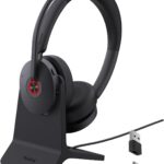 Yealink BH74 UC ANC Bluetooth Headset with Microphone for Hybrid Work, Microsoft Teams Premium Open Ofﬁce Certified Headsets with 6-mics Active Noise Cancellation, Zoom Certified, 65H, Charging Stand