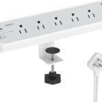 Desk Clamp Power Strip 10 Ft, TESSAN 2100J Surge Protector Desk Charging Station, 5 Outlets with 4 USB Ports (2 USB C), Flat Plug Extension Cord with Multiple Outlets for Gaming Home Office Dorm Room