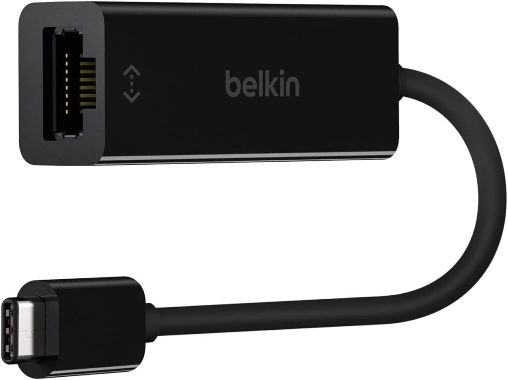 Belkin USB-C to Ethernet Adapter, Gigabit Ethernet Port Compatible w/ USB-C Devices, USB-C to Ethernet Cable for MacBook Pro & Dell XPS 13” Laptops, Ethernet USB-C Hub, Ethernet USB-C Adapter – Black