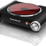 Hot Plate, Techwood Single Burner for Cooking, 1200W Portable Infrared Ceramic Electric Stove with Adjustable Temperature, 7.1” Cooktop for Home/RV/Camp, Compatible for All Cookwares, Black