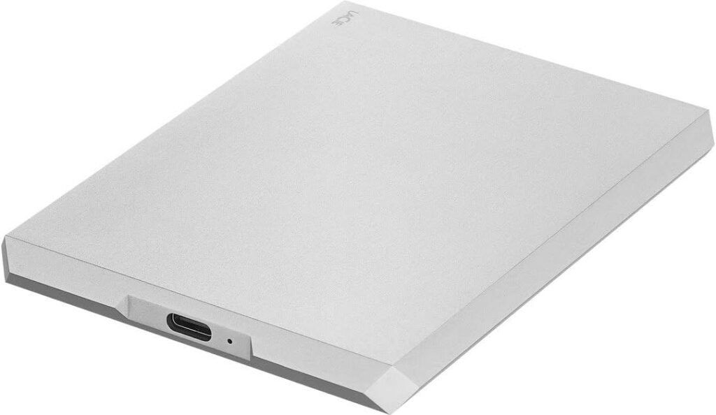 LaCie Mobile Drive, 2 TB , External Hard Drive HDD – Moon Silver, USB-C USB 3.0, With Rescue Services (STHG2000400)