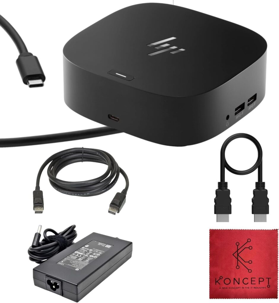 HP Docking Station for Laptop Dual Monitor and Charging – 5TW10AA / 5TW10UT / 5TW10AA#ABB USB-C G5 Dock with 120W + HDMI Cable + DisplayPort Cable (Renewed)
