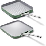 Caraway Griddle Pan & Grill Pan Duo – Non-Stick Ceramic Coated – Non Toxic, PTFE & PFOA Free – Oven Safe & Compatible with All Stovetops – Sage
