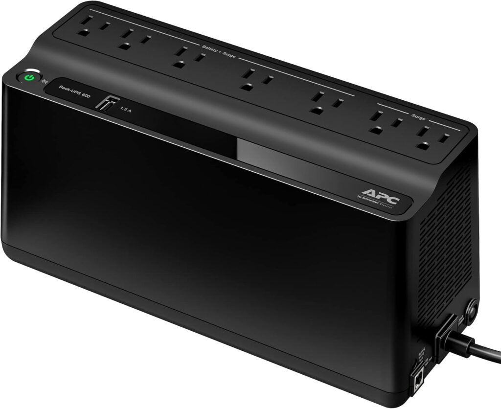 APC UPS Battery Backup and Surge Protector, 600VA/330 Watts Backup Battery Power Supply, BE600M1 Back-UPS with USB Charger Port