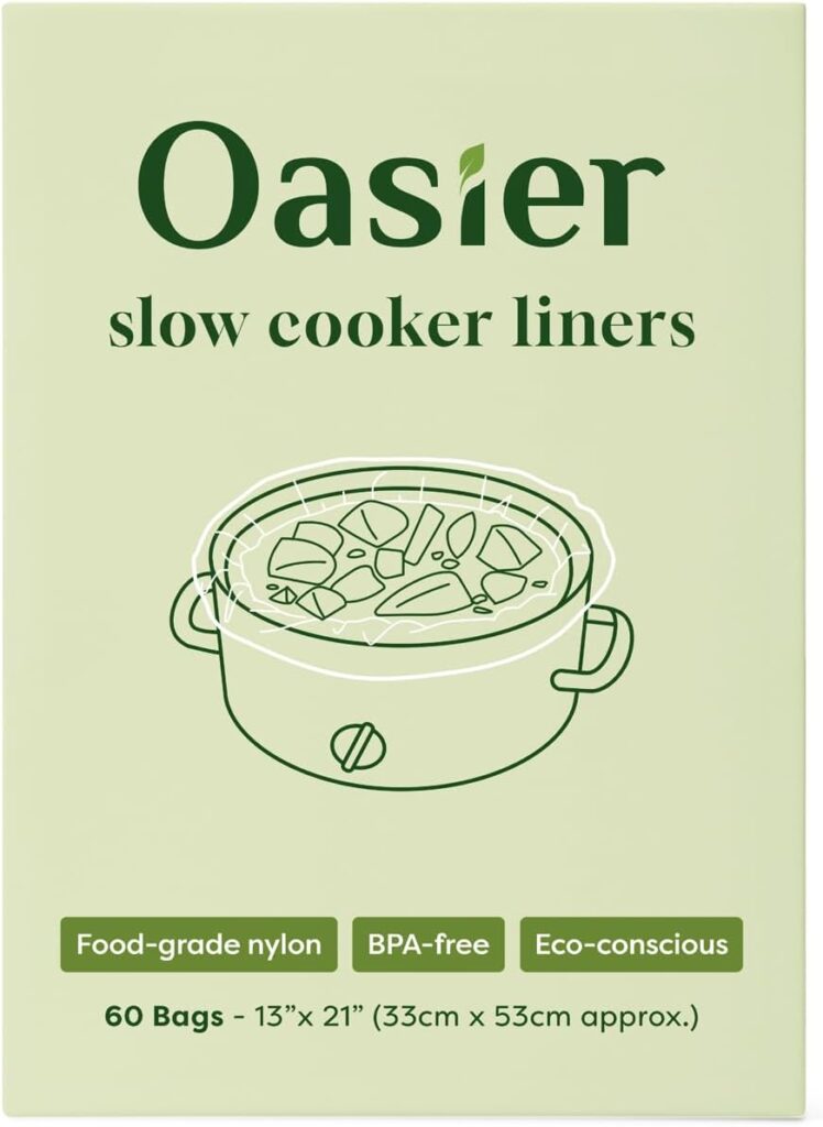 Slow Cooker Liners, Disposable Oval Large Size 13″ x 21″, 60 Count, Fits 3-8 Quart Pot Cooking Bags for Easy Cleanup, Food Safe & Leak-Proof