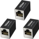 Jadaol RJ45 Coupler 10Gbps, Premium Gold Plated Shielded Ethernet Extender with PoE Support, 328ft Long Distance Extend, Ethernet Coupler Female to Female for Cat8 Cat7 Cat6a Cat6 Cable, 3 Pack Black