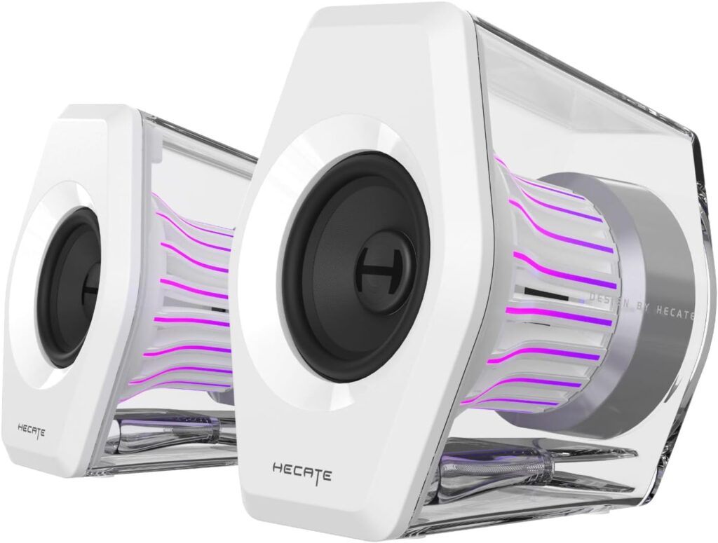 Edifier G2000 Pro Bluetooth Computer Speakers with 7.1 Virtual Surround Sound, RGB Lighting, USB & Aux Input – Ideal Gaming Desk Accessories for PC, PS5, Game Console (White)