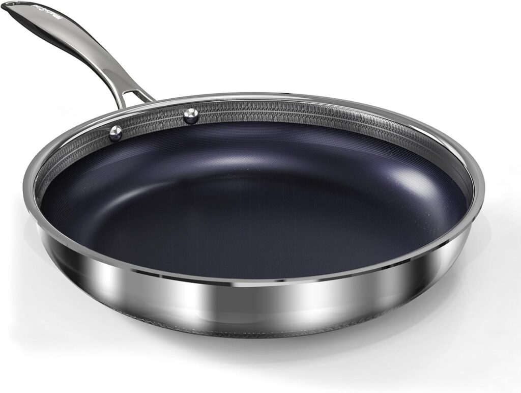 10″ Hybrid Ceramic Nonstick Frying Pan, 3-Ply Stainless Steel Skillet, 2-Layer Coating, PFAS & PTFE Free, 9H Hardness & Corrosion Resistance, Dishwasher Safe, Induction Compatible-Dark Blue