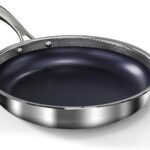 10″ Hybrid Ceramic Nonstick Frying Pan, 3-Ply Stainless Steel Skillet, 2-Layer Coating, PFAS & PTFE Free, 9H Hardness & Corrosion Resistance, Dishwasher Safe, Induction Compatible-Dark Blue