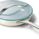 Caraway Nonstick Ceramic Frying Pan With Glass Lid (2.7 qt, 10.5″) – Non Toxic, PTFE & PFOA Free – Oven Safe & Compatible with All Stovetops (Gas, Electric & Induction) – Cream