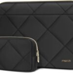 MOSISO 13-14 inch Laptop Case, 13.3 inch Laptop Sleeve Compatible with MacBook Air 13 13.6 M3 M2 M1/Pro 13/Pro 14, HP Dell ASUS Lenovo, Rhombus Quilted Horizontal Bag Cover with Small Case, Black