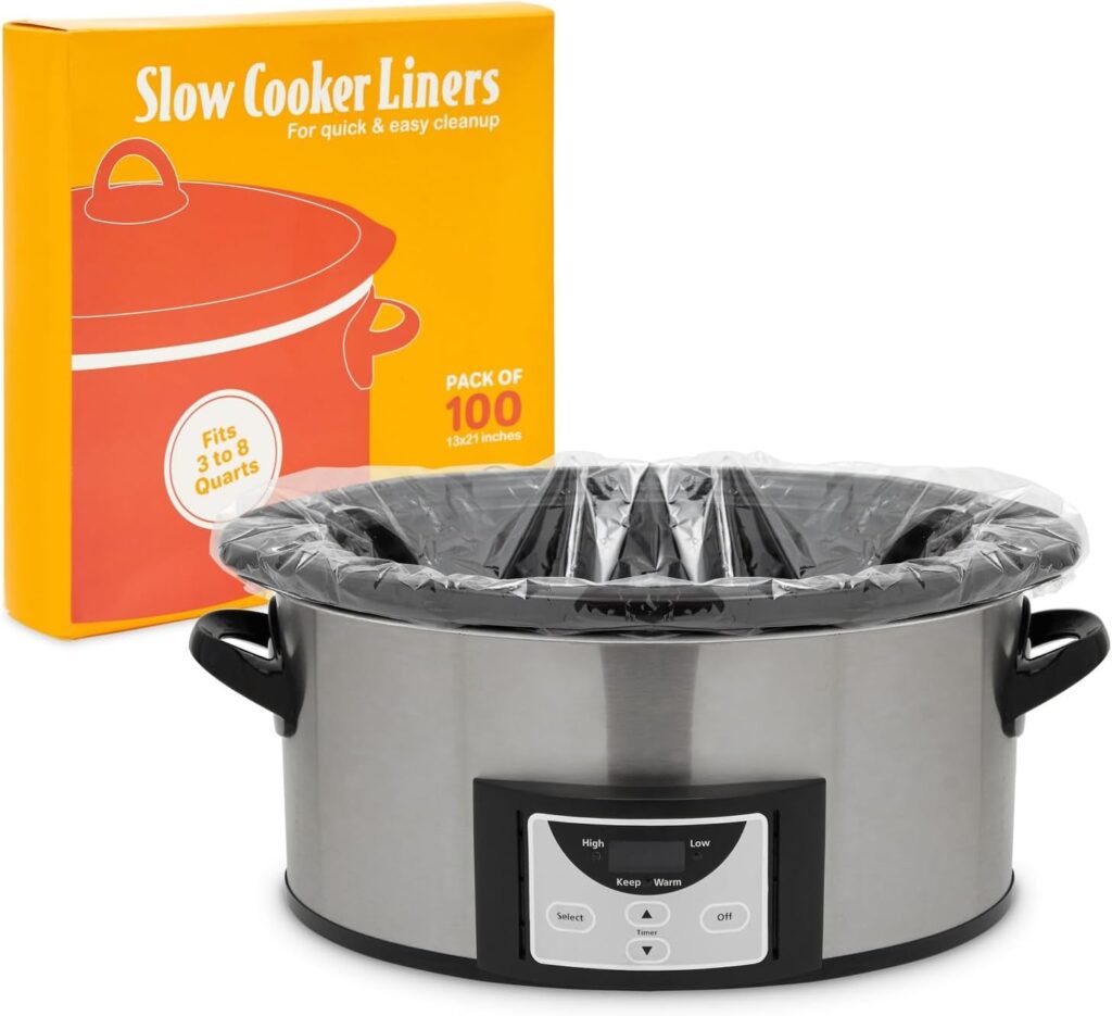Okuna Outpost Slow Cooker Liners – Easy Clean-Up with Clear Plastic Liners – Fits Oval & Round Crockpot Pots – Bulk 100 Disposable Slow Cooker Bags – 3-8 QT, 13 x 21 In, Pack of 100