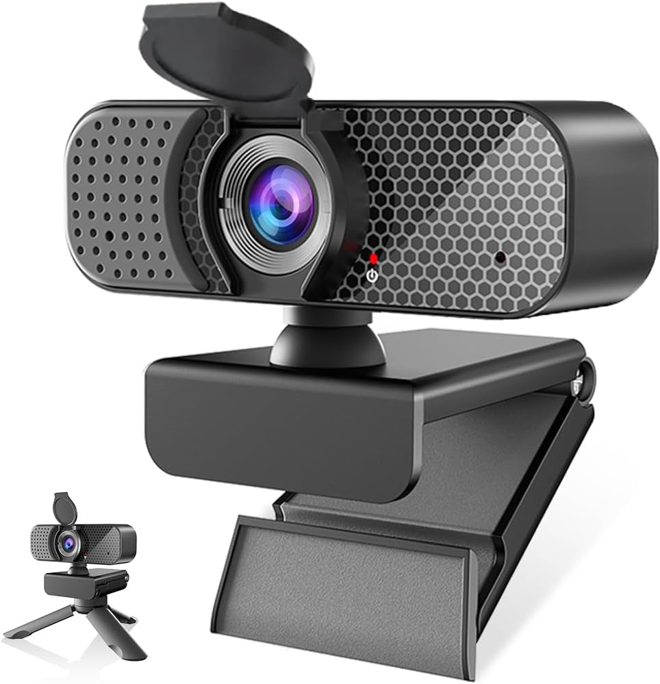 1080P USB Webcam with Dual Mics & Privacy Cover, Autofocus Plug-and-Play Computer Camera, Wide-Angle, Low-Light, Adjustable Clip & 1/4″ Tripod; for Zoom/Teams/Google Meet/OBS on Windows/Mac