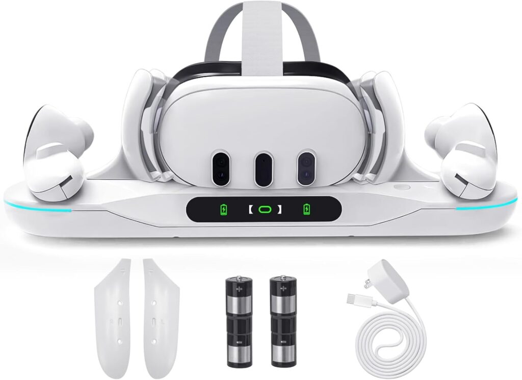 Lampelc Charging Dock for Meta Quest 3, Auto-Clamping Fast Charging Station VR Charger Stand for Headset Controllers Accessories, with 2 Rechargeable Batteries, LED Display