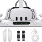 Lampelc Charging Dock for Meta Quest 3, Auto-Clamping Fast Charging Station VR Charger Stand for Headset Controllers Accessories, with 2 Rechargeable Batteries, LED Display