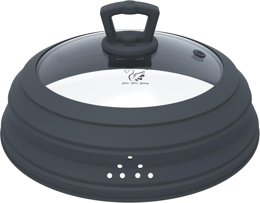 Microwave Splatter Cover Vented Glass Splatter Guard Lid with Collapsible Silicone for Food as Pot Covers 11.8 inch Large Plate for 6 7 8 9 10 11 inch Plate Bowl