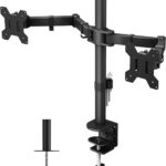 BONTEC Dual Monitor Desk Mount, Full Motion Adjustable Monitor Stand for 13–27 Inch Screens, Heavy Duty Arms Hold Up to 22 lbs Each, VESA 75×75/100×100 mm, C Clamp and Grommet Base, Cable Management