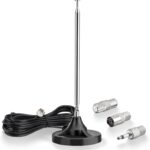 Eightwood FM Radio Antenna Magnetic Base Indoor FM Telescopic Antenna F Type Plug Connector with Adapter for Pioneer Onkyo Yamaha Marantz Bluetooth Home Theater Stereo Receiver HD Radio