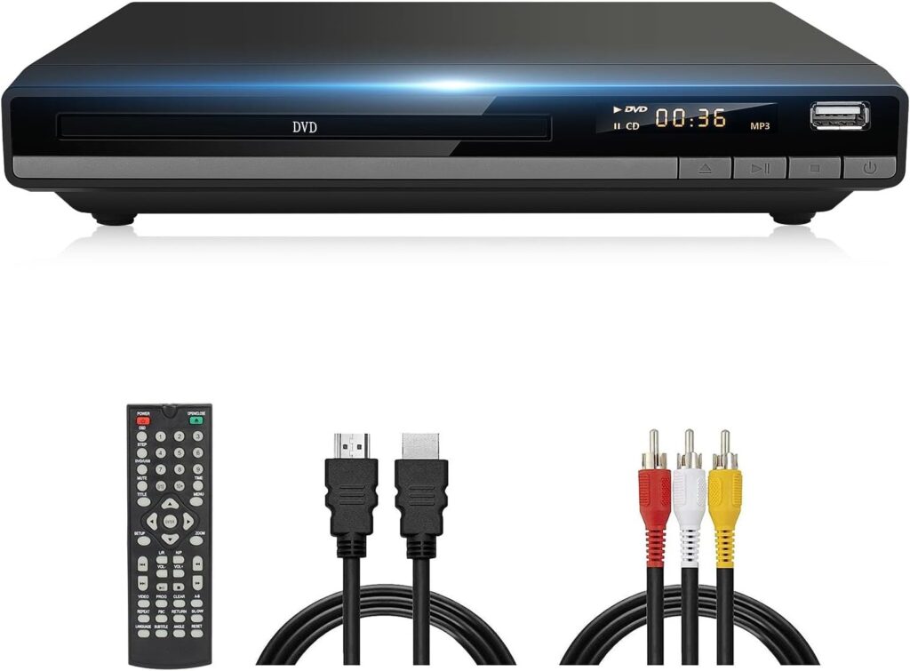 DVD Player Region Free DVD Players for TV, 1080P Upscaling, USB Input, HDMI RCA Cable Included, Breakpoint Memory, Built-in PAL NTSC, DVD CD Player for Home Plays Multi-Format (Model-168 Non-Blu-ray)