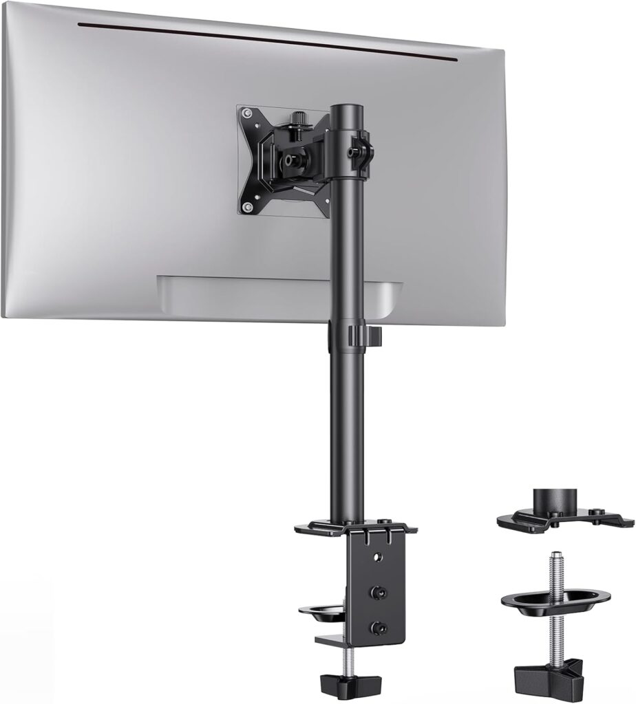 Ergear Monitor Mount for Most 13-32″ Computer Screens up to 17.6lbs, Improved LCD LED Monitor Riser, Adjustable Height and Angle, Single Desk Mount Stand, Black, EGCM12