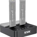 SSK NVMe SSD Cloner, M.2 Duplicator Dual Bay NVMe Enclosure, Tool-Free 20Gbps USB3.2 Gen 2X2 SSD to USB Adapter M.2 Docking Station for M Key PCIE NVMeSSD Reader Supports Offline Clone