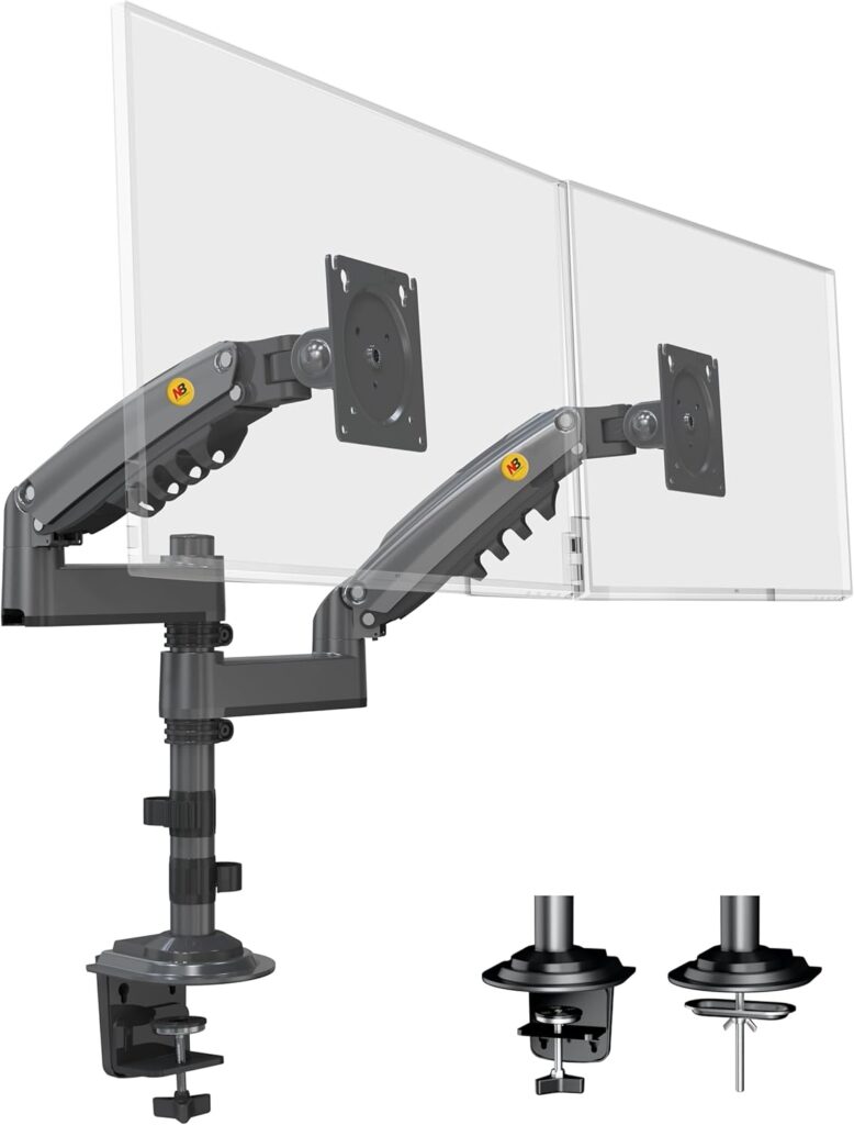 NB North Bayou Dual Monitor Desk Mount Stand Full Motion Swivel Computer Monitor Arm Fits 2 Screens up to 27” with Load Capacity 4.4~19.8lbs for Each Monitor H180-G