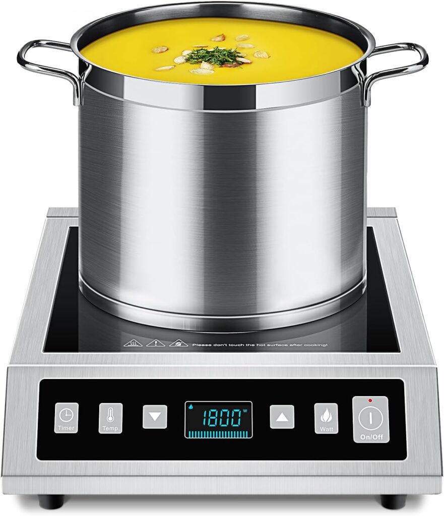 AMZCHEF Induction Cooktop Commercial, Professional Portable Burner, 1800W Countertop Stove Burner with ETL-Certified Induction Hot Plate 3 Hours Timer,8 Temperature & Power Levels,LCD Screen
