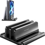 Vaydeer Vertical Laptop Stand for Desk, Dual Slots Plastic Laptop Holder with Space Saving 4-in-1 Design, Adjustable Laptop Stand Supports MacBook, Chromebook, Surface, Dell