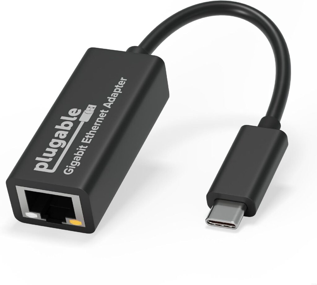 Plugable USB C to Ethernet Adapter, Fast and Reliable Thunderbolt or USB C to Gigabit Ethernet Adapter, Compatible with Windows, Mac, iPhone 15, ChromeOS, Dell XPS, Switch