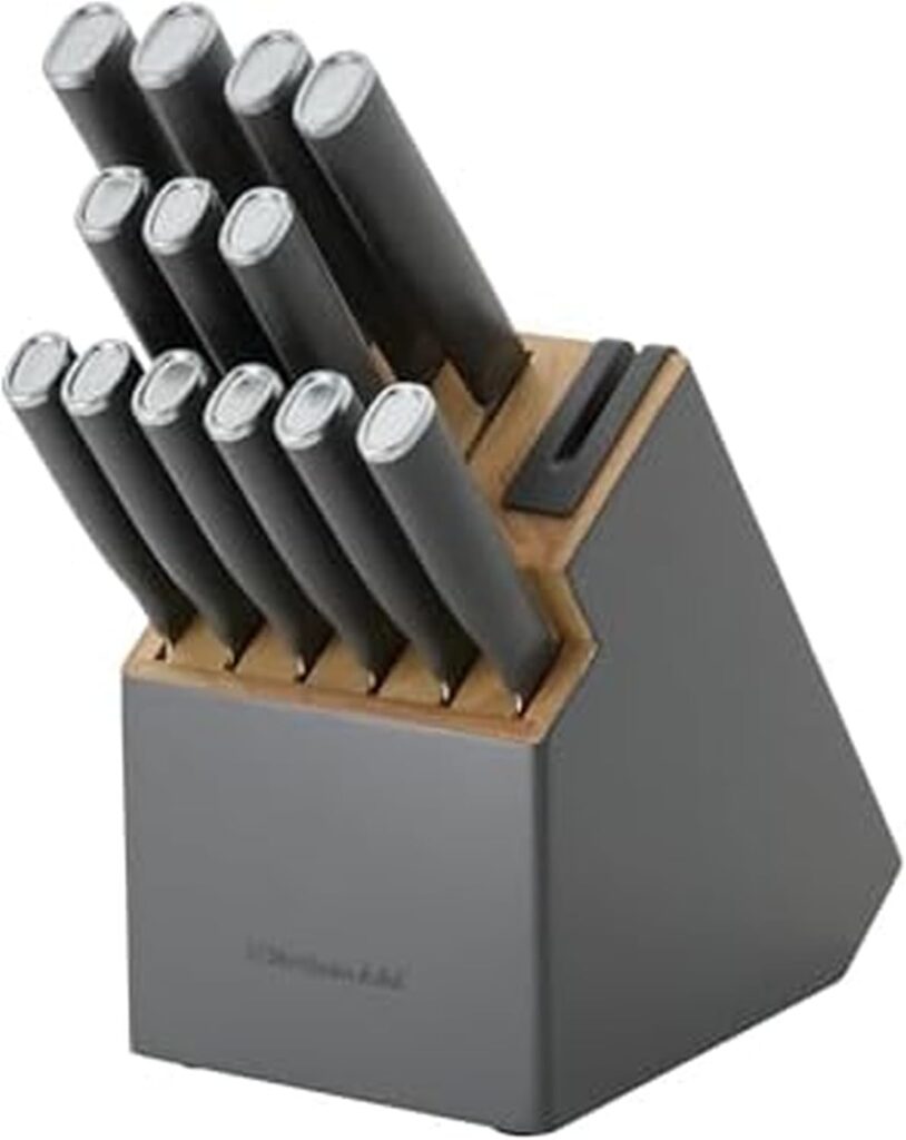 KitchenAid Classic Two-Tone Knife Block Set with Built-In Sharpener, High-Carbon Japanese Stainless Steel Knives, Charcoal Gray, 14-Piece