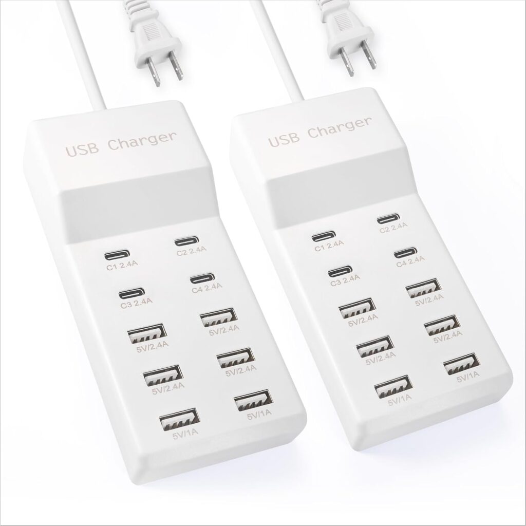 USB Charging Station, 10 Ports Family-Sized USB C Charger Block,USB Power Strip for Smart Phone Tablet Laptop Computer(2 Pcs)