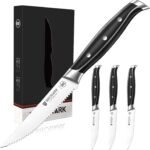BRODARK Steak Knives Set of 4: 4.5 Inch Serrated Steak Knives with Full Tang Handle – High Carbon Stainless Steel Steak Knife Set – NSF Certified, Steel-King Series
