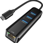 USB C to Ethernet Adapter, ABLEWE 4-in-1 RJ45 to USB-C/Thunderbolt 3 to Gigabit Ethernet LAN Network Adapter for MacBook Pro/Air 2021/2020/2019, iPad Pro 2021, Chromebook, XPS, Surface 3/2/Go-Black