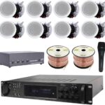 Vaiyer Home Stereo System Kit – 7.2 Channel 4500 Watts Bluetooth Amplifier with 8 Qty of 6.5″ Ceiling Speakers 200W Each, 4-Ch Speaker Selector, Mic, 16 AWG 500 ft Speaker Wire & Remote