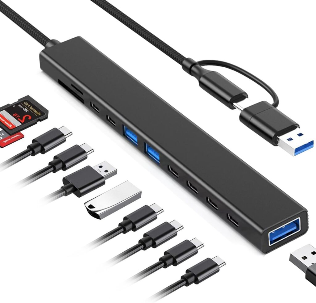 11 in 1 USB C Hub USB Hub 3.0 with SD Card Reader, VIENON USB Extender with Memory SD/Micro SD Card Reader, for Laptop, PC, MacBook, iPad Pro, iMac-Aluminum