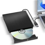 External CD/DVD Drive, USB 3.0 & Type-C CD/DVD Disc Reader Writer, CD ROM +/-RW External CD Player, Portable CD Burner for Laptop Desktop PC Mac Windows Linux (Black)