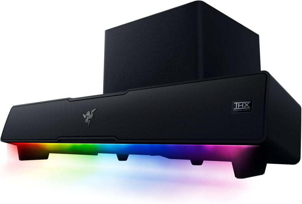 Razer Leviathan V2: Multi-Driver PC Gaming Soundbar with Subwoofer – THX Spatial Audio – Compact Design – Chroma RGB – Bluetooth 5.2 – for Desktop/Laptop, Smartphones, Tablets & Nintendo Switch