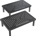 ELIVED 2 Pack Monitor Stand Riser – 3 Height Adjustable Monitor Stand for Laptop, Computer, PC, Printer, Mesh Metal Monitor Riser for Desktop Organizer.