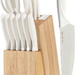 15 Piece Knife Set，Kitchen Knife Block Set，White stainless steel knife set with sharpener for Chopping, Slicing, Dicing & Cutting，Dishwasher safe